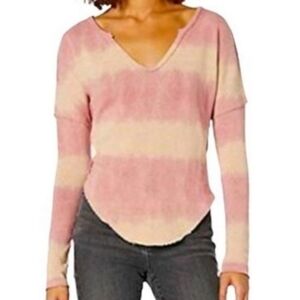 We the Free "Come and Get it" Striped V-Neck Longsleeve Thermal Size Small Pink
